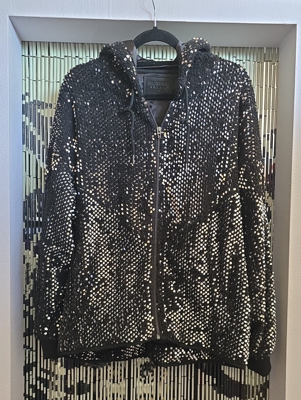Blank NYC Black Sequin Zip Hoodie Jacket Size Large